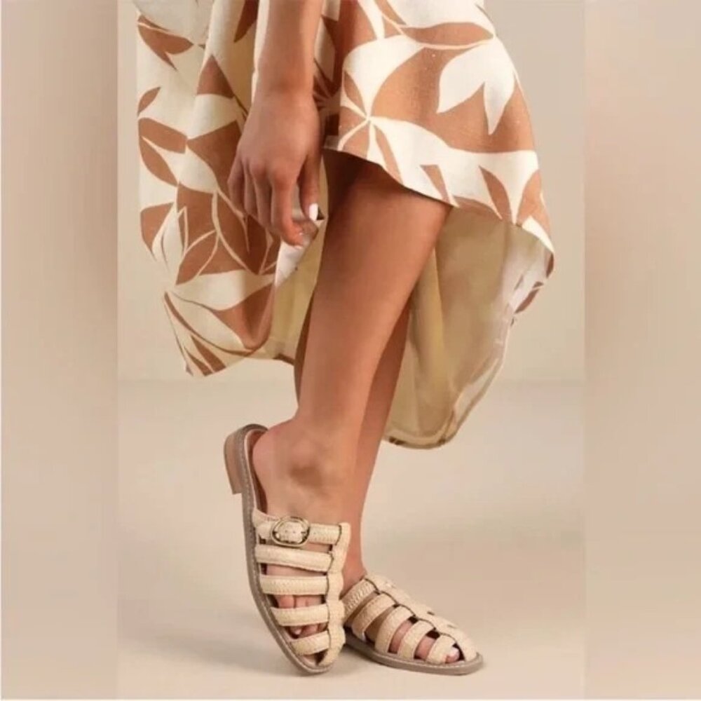 DV BY Dolce Vida Fyona Raffia Tan Straw Strappy Buckle Mules NWOB Size‎ 9.5